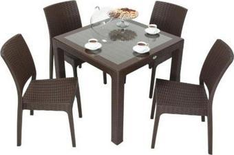 Elit Rattan 90x90 Elit Sandalye Camlı Masa Takımı