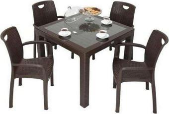 Elit Rattan 90x90 Zeus Koltuk Camlı Masa Takımı