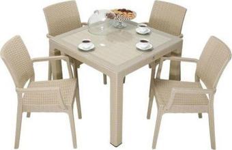 Luna Elit Rattan 90x90 Elit Koltuk Camlı Masa Takımı ÇÖLBEJİ