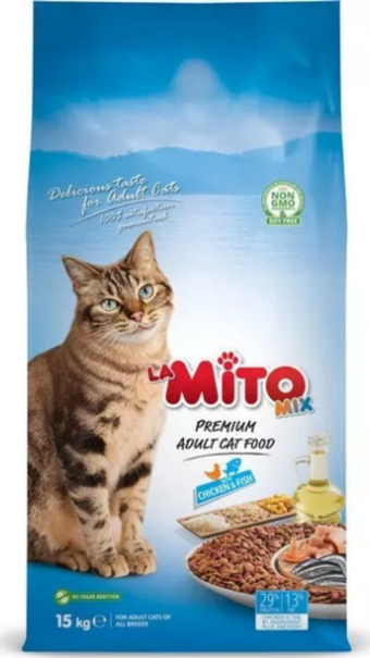 La Mito Mix Adult Cat Tavuklu ve Balıklı Renkli Taneli Yetişkin Kedi Maması 15 Kg