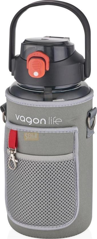 Vagonlife 1500ml Pipetli/pipetsiz Kulplu Askılı Kılıflı Şeffaf Motivasyon Matarası Sticker