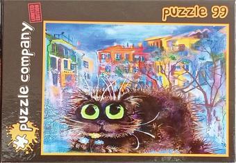 Koyu Renkli Mutlu Kedi 99 Parça Mini Puzzle  Minyatür Puzzle Serisi