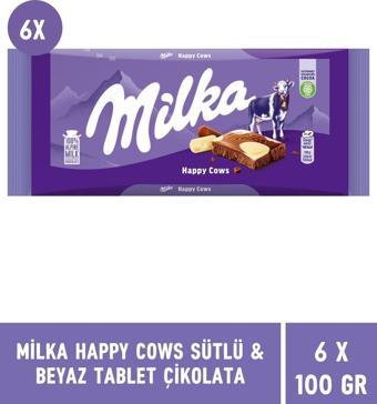 Milka Happy Cows Sütlü & Beyaz Tablet Çikolata 100 gr - 6 Adet