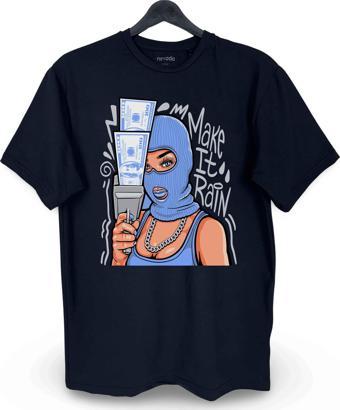 Gangster Maskeli Kadın Baskılı Loose Fit Bisiklet Yaka Unisex Tişört