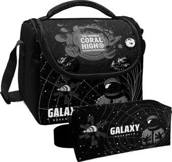 Coral High Siyah Galaxy Desenli Erkek Çocuk Isı Yalıtımlı Beslenme Çantası ve Kalemlik Seti