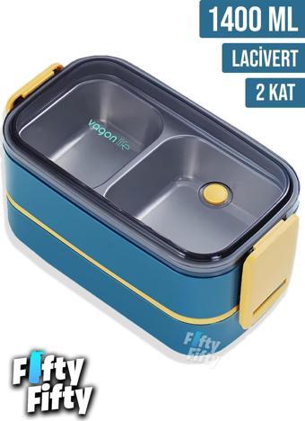 Vagonlife 1400 ML İki Kat Üç Bölme Paslanmaz Çelik Bento Lunch Box Yeni Nesil Sefer Tası -Çatal/Kaşıklı Model-ffbl50002