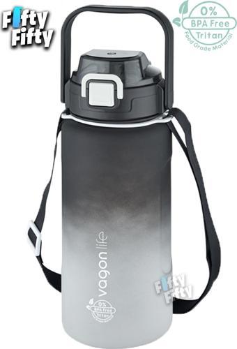 Vagonlife Tritan 1500ml Askılı-Pipetli/Pipetsiz Kullanım Çift Renk SoftTouch Motivasyon Matarası Çıkartma Hediyeli
