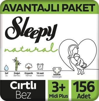 Sleepy Natural Avantajlı Paket Bebek Bezi 3 Numara Midi Plus 156 Adet