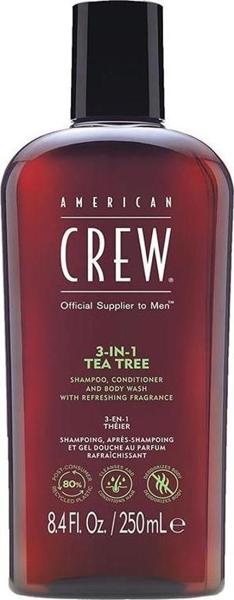 American Crew 3in1 Tea Tree Erkekler için Şampuan Saç Kremi Vücut Jeli 250ML