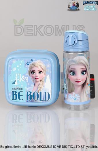 DEKOMUS LİSANSLI "MAVİ KARLAR ÜLKESİ ELSA FROZEN KOLEKSİYONU "BESLENME KABI VE 500 ML TRITAN MATARA OKUL/KIRTASİYE SETİ