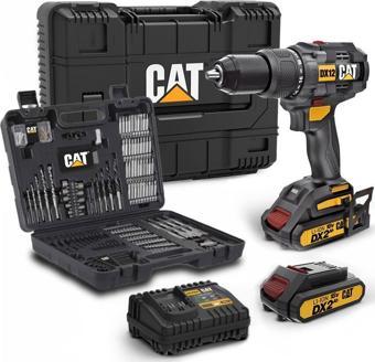 CAT DX12SET 18Volt/2.0Ah Li-ion Çift Akülü Kömürsüz Profesyonel Darbeli Matkap+DA01903 201 Parça Delme/Vidalama Uç Seti