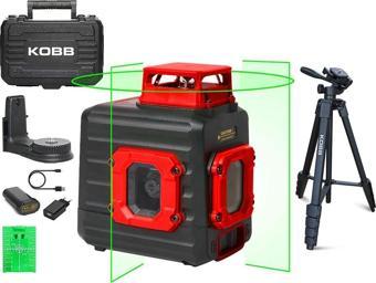 KOBB KBL33GTP 40M Profesyonel Li-ion Şarjlı 2x90⁰/360⁰ Otomatik Hizalamalı Yeşil Çapraz Çizgi Lazer Distomat+Tripod