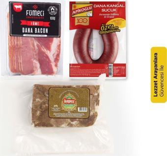 Fümeci Smokehouse Karışık Et Paketi (Dana Bacon 100 gr+ Apikoğlu 280 Gr Sucuk + Kopuz Kavurma 300 Gr )