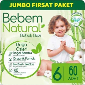 Bebem Natural Bebem Bebek Bezi Natural Jumbo Fırsat Pk Beden:6 (15+kg) Ekstra Large 60 Adet