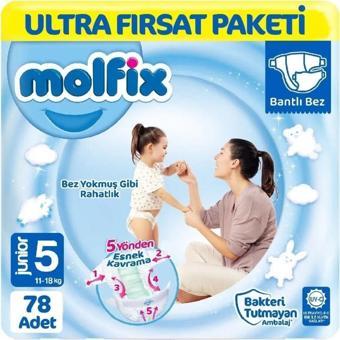 Molfix 5 Numara 11-18 Kg Junior Ultra Fırsat Paketi 78 Adet Bebek Bezi