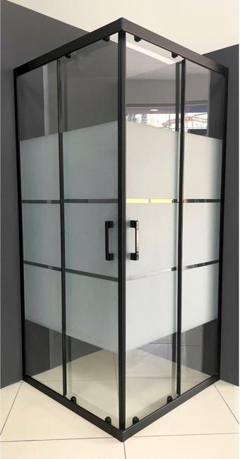 Durul Duşakabin Kare 5 mm Siyah Kumlama Box Desen Cam H190 cm