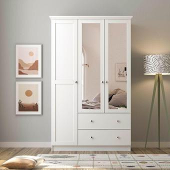 Zenio Side 3 Kapak 2 Çekmece Aynalı Gardırop  Beyaz 210