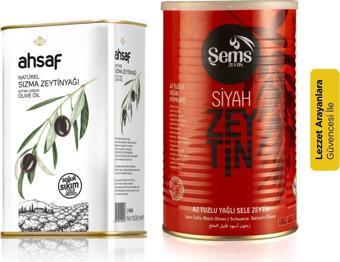 Avantajlı Zeytin+Yağı Paketi (Ahsaf Soğuk Sıkım Zeytinyağı 1 lt + Şems Siyah Zeytin 291-320 900gr)