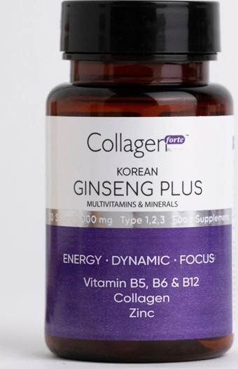 Collagen Kırmızı Kore Ginseng Plus, Hidrolize Kolajen, Vitamin B5,b6,b12 & Çinko, Softgel 1000mg