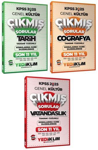 Yediiklim 2025 KPSS Tarih+Coğrafya+Vatandaşlık Çıkmış Sorular Son 11 Yıl Konular 3 lü Set Yediiklim - Yediiklim Yayınları