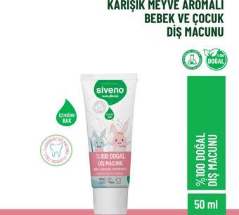 Siveno %100 Doğal Florürsüz Karışık Meyve Aromalı Bebek ve Çocuk İçin Diş Macunu 50 ml