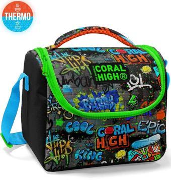 Coral High Kids Siyah Mavi Grafiti Desenli Thermo Beslenme Çantası 11828