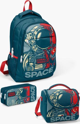 Coral High Kids Çivit Kırmızı Astronot Desenli 3’lü Okul Çanta Seti SET0114389