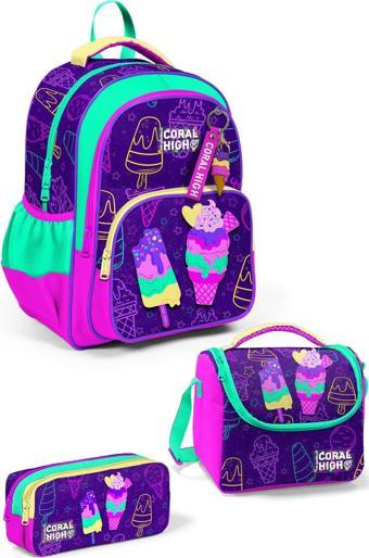 Coral High Kids Mor Pembe Dondurma Desenli 3’lü Okul Çanta Seti SET0123655