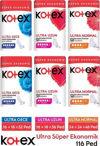 Kotex Ultra Süper Ekonomik Paket Gece Normal Uzun X 6 Paket