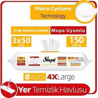 Sleepy Easy Clean Arap Sabunu Katkılı Mopa Uyumlu Yer Temizlik Havlusu 3x50 (150 YAPRAK)