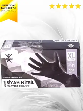 Haspet Siyah Nitril-Vinil Pudrasız Muayene Eldiveni XLarge 100'lü