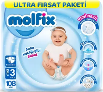 Molfix Bebek Bezi Ultra Fırsat Paketi 3 Beden 4-9 Kg 108 Adet