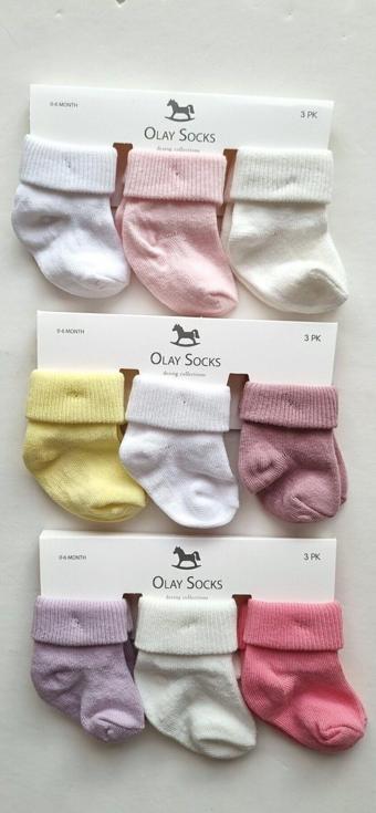 Olay Socks 9'Lu Pamuk Yenidoğan Hediyelik Kutulu Ekonomik Paket Bebek Çorap