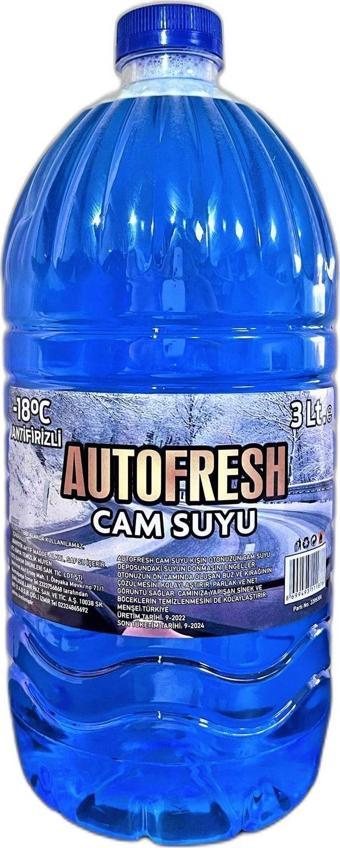 Auto Fresh Oto Araç Cam Suyu 3 Lt -18 Antifirizli Araba Cam Temizleyici Antifriz Kışlık Kullanım