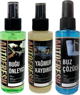 Auto Fresh Kışlık 3'lü Oto Bakım Sprey Set Buğu Önleyici Buz Cözücü Yağmur Kaydırıcı 3x125ml