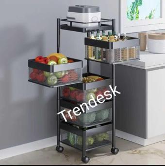 Trendesk 5 Katlı Lux Mat Siyah Metal Patates Soğan Sebze Meyve Sepeti Sebzelik