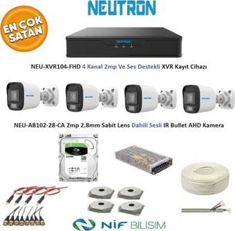 Neutron 2mp 4 kameralı Sesli Dış ortam AHD Full Kamera Seti 500GB Disk NEU-XVR104-FHD NEU-AB102-28-CA