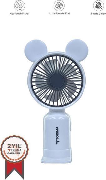 Torima F-12 Beyaz Mini Taşınabilir Fan Şarjlı 2 Kademeli Ledli Ayıcık Kulak Vantilatör Klima Soğutucu Fan