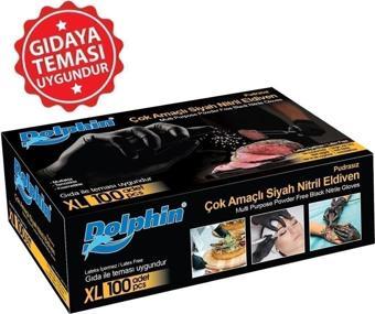 Dolphin Çok Amaçlı Siyah Nitril Eldiven (XL) 100lü (Gıdaya Uygun)