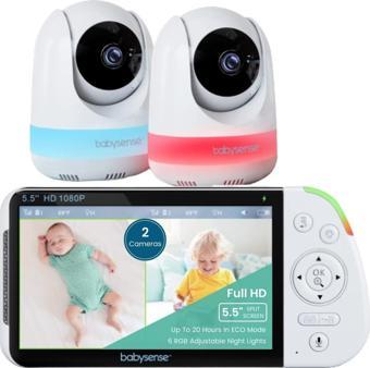 Babysense 5.5 Inc 1080p Full HD Bölünmüş Ekranlı Bebek Monitörü, 2 Kamera