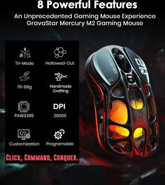 GravaStar Mercury M2 Kablosuz Oyun Mouse 26000 DPI - Programlanabilir Düğme