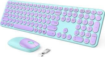 Seenda Kablosuz Klavye ve Mouse, USB ve Type-C - Mor/Yeşil