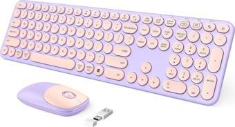 Seenda Kablosuz Klavye ve Mouse, USB ve Type-C - Pembe/Mor