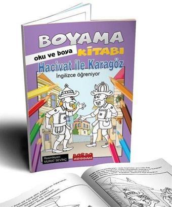 Hacivat ile Karagöz İngilizce Öğreniyor Oku ve Boya - Kolektif  - Bordo Ressam