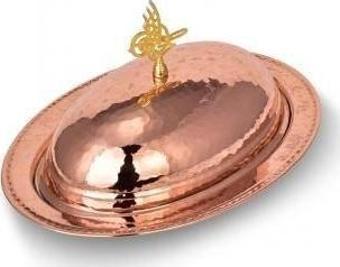 Turna Bakır Saltanat Şişme Kapak Kayık Sunum Tabağı 35 Cm El Dövme Kırmızı Turna4407-1