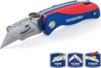 WORKPRO WP211006 Ağır Hizmet Paslanmaz Çelik Gövde Katlanır Rötuş Maket Bıçağı + 6 Adet Yedek Bıçak