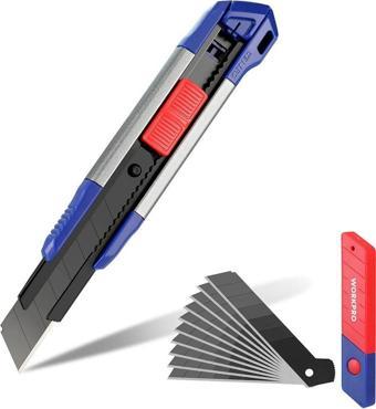 WORKPRO WP212022 18MM Ağır Hizmet Alüminyum Kasa Maket Bıçağı + 10 Adet Yedek Bıçak 