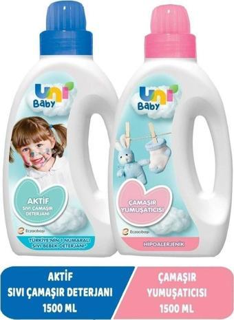 Uni Baby Sıvı Çamaşır Deterjanı 1500ml Aktif+yumuşatıcı 1500ml Hassas/hipoalerjenik Karma (2 Li Set)