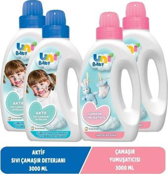 Uni Baby Sıvı Çamaşır Deterjanı 1500ml Aktif+yumuşatıcı 1500ml Hassas/hipoalerjenik Karma (4 Lü Set)