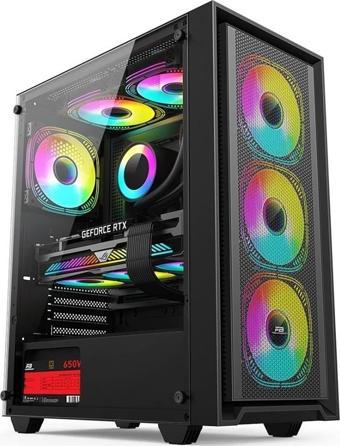 Pb-P802Ab 650W 80+ Bronze Usb 3.0, Atx Mesh, Rgb Fan Siyah Boş Bilgisayar Kasası